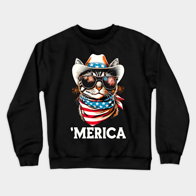 USA Flag Cat 4th of July Funny Patriotic Crewneck Sweatshirt by KsuAnn